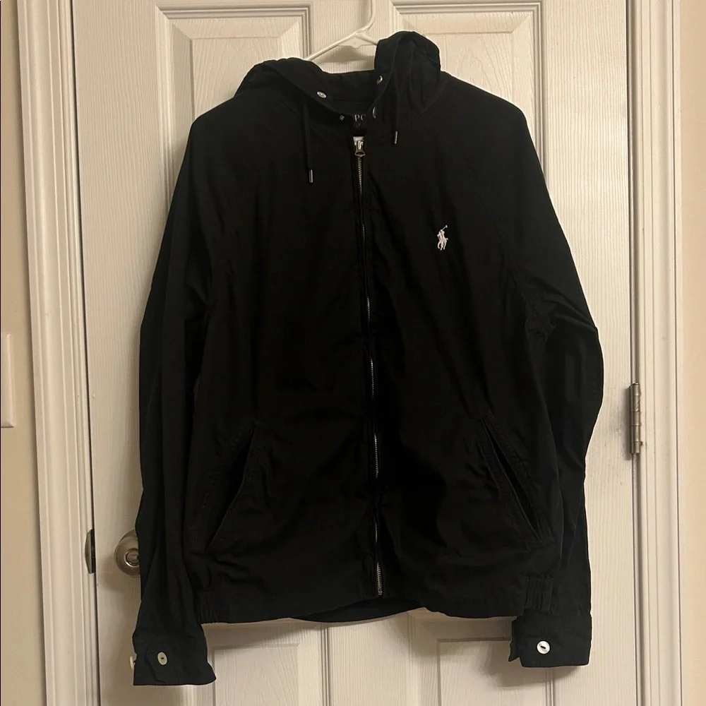Polo by Ralph Lauren Black Windbreaker Jacket Cotton Nylon Size Large